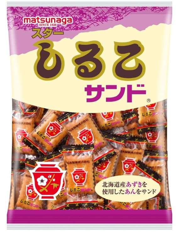 松永製菓「スターしるこサンド110g」パッケージの赤いしるこ碗が目印