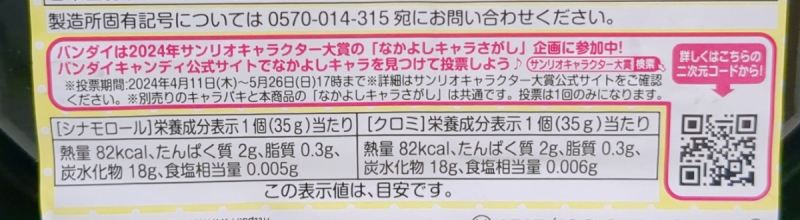 ファミリーマート「食べマスモッチ サンリオキャラクターズ シナモロール&クロミ」パッケージ裏面